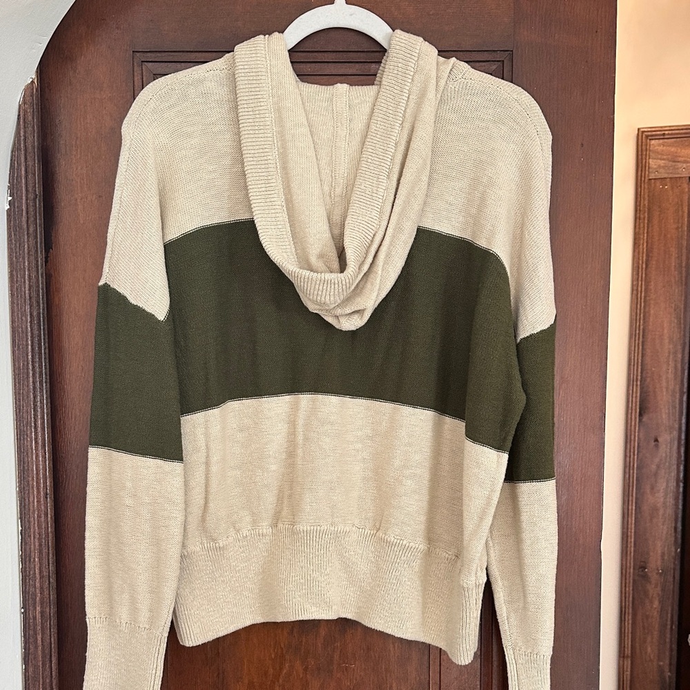 Madewell Cream and Olive Green Striped Hooded Sweater - Picture 3 of 3